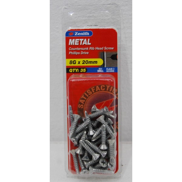 Zenith 8G x 20mm Countersunk Self Drill Screws (35 Per Pack)